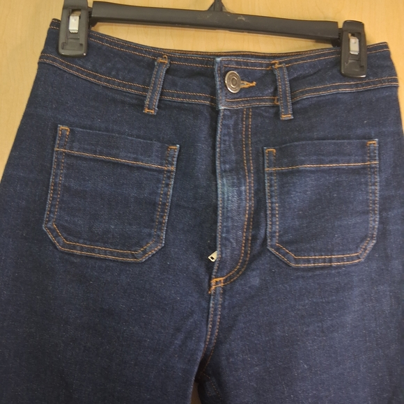 Zara Dark Blue Wide Leg Distressed Jeans Size 6 - Picture 2 of 8